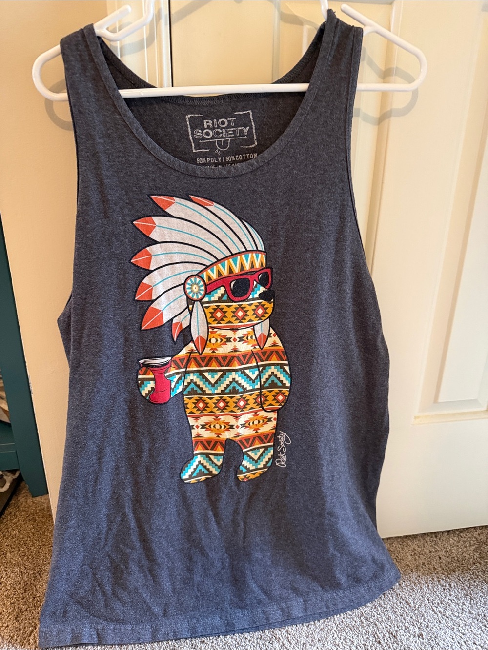 riot society Charcoal Tank with Multicolor Tribal Bear